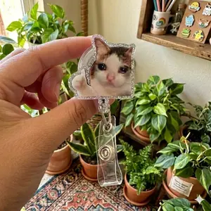 Sad Cat Badge Reel, Cute Hamster,  Badge Reel Meme, Nurse Badge, Funny Badge Reel, IT Badge, ID Badge, Coworker Gift