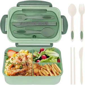 MIUVA 1200 ML 3 Compartment Green Lunch Containers for Adults LeakProof BPA Free Bento Box Microwave Safe Portable with 4Piece Flatware - Value Pack Christmas Gift Set Stock Up Tableware Sets