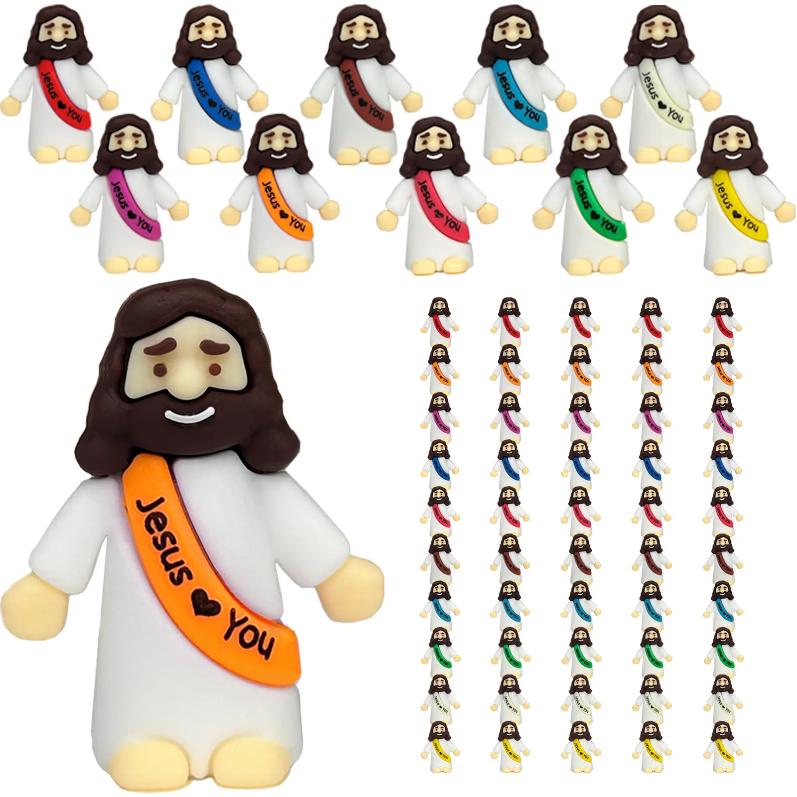35/50/100 pcs Silicone Tiny Jesus Figurine Sets - Christian Spiritual Decor, Religious Gift for Church Christmas Party Favors, 35 for Egg Stuffers