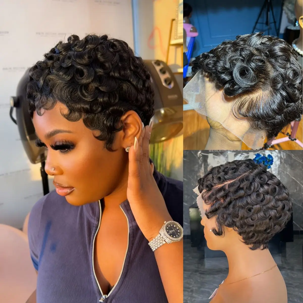 QTHAIR 13x4 HD Lace Pixie Cut Wigs Human Hair for Black Women Short Pin Curls Wig 13x4 Lace Frontal Short wig Lightweight Pre-Plucked Brazilian Virgin Human Hair Layered Pixie Wig #SummerWins #DealsForYouDays