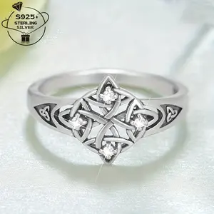 2g 925 Silver Women's Elegant Retro Witch Knot Ring, S925 Sterling Silver, Geometric Celtic Style, Nickel-Free, Magic, Celtic Amulet, Inlaid with Zircon, Suitable for Daily Wear, Gift