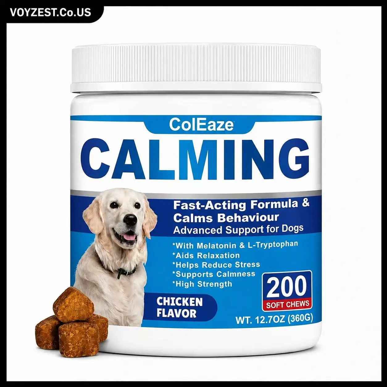 ColEaze Dog Calming Chews 1PCS/2PCS, pet coat 200 Soft Chews with Suntheanine & Ashwagandha, Supports Calm Behavior, Relaxation & Focus, Dog Calming Supplement for All Breeds daily dogsupplement 24-month shelf life