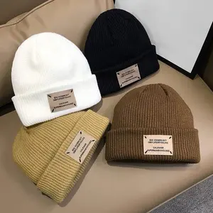 High Quality Beanies Custom Logo Patch Men Women'S Knitted Hat Winter Beanie Hats With Woven Label Knitted Y2K Beanie Cap
