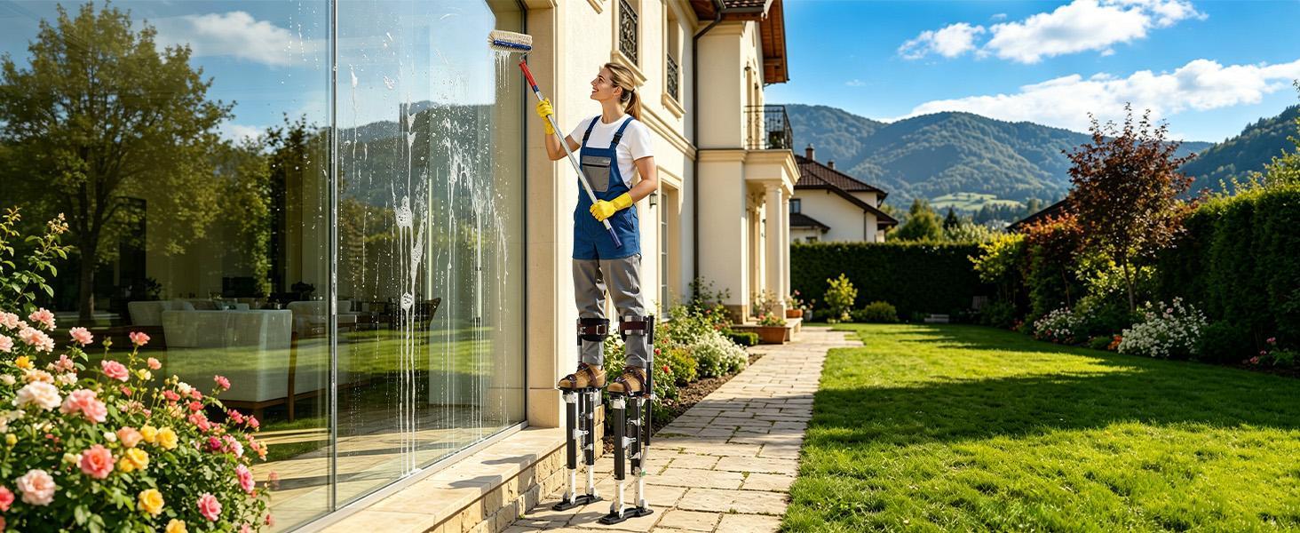 VEVOR Adjustable Height Drywall Stilts - 19.1-31.1 in Aluminum Drywall Tools, 228 lbs Load Capacity, Non-Slip Rubber Feet, Dual Spring Shock Absorb, Comfortable Leg Straps, Oxford Fabric Components, 3 Levels Heel Brackets, for Painters, Black#BackToSchool
