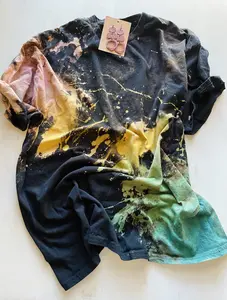 Splatter Reverse Tie Dye Shirt, Bleach Splatter Tee, Rainbow Splashed Crewneck, Paint  Splatter, One of a Kind Cotton T-Shirt, Everyday Fashion, Unique Finds, Cotton Comfy, True to Size and Prewashed, Casual Fit Black Shirt, Unisex/Adult Size,