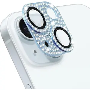 Compatible with  15 and  15 Plus Camera Lens Protector, Bling  Rhinestone Sparkle  9H Tempered Glass Camera Cover Anti Scratch Shockproof Lens Screen Full Protective Cover,
