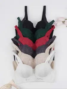 6-Pack Multicolor Lace Push-Up Bras with Steel Ring, Anti-Sagging, Medium Support, Fitted, Unlined, Daily Wear, Home & Office