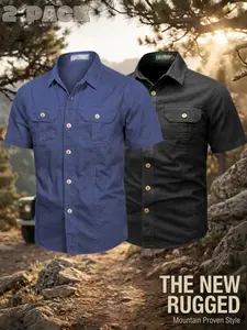Men's Durable Safari Style Button-Up Shirts, Viral 2-Pack Bestseller for Hiking & Daily Wear, Ideal Workwear