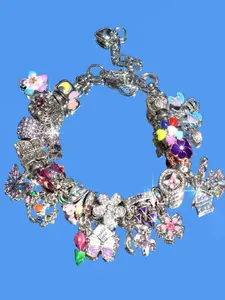 Vintage Flower Charm Bracelet, Cherry Blossom Bracelet, Tulip Flower Bracelet, Vintage Butterfly Bracelet, Vacation Style Bracelet