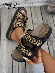 Multicolor Leopard Print Sandals, Faux Fur Lined Design, Trendy Summer Footwear, Comfortable Daily Wear Shoes