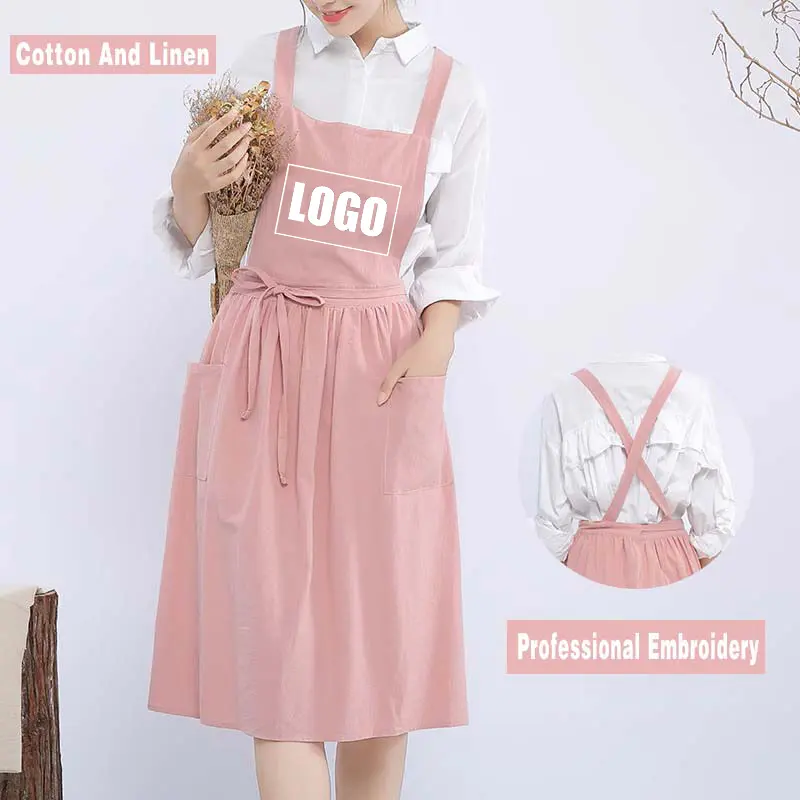 Cotton And Linen Apron for Women - Customizable with Embroider Your Logo - Ideal for Nail Manicurists, Beauty Salon Staff, Painters