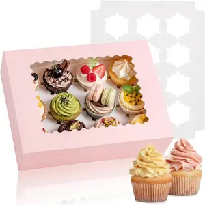 8 Pcs Cup Cake Boxes, 12 Windowed Cupcake Containers, Ideal for Birthday Parties, Holiday Gatherings, Baking Supplies, 13x10x3.5 Inches