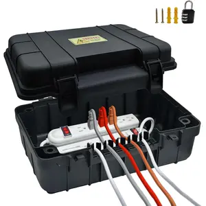 Large Outdoor Electrical Box (13.4 x 9.5 x 5.2 inch), IP54 Waterproof Outdoor Extension Cord Cover, Weatherproof Outlet Box, Protect Power Strip, Outlet, Timer, Plug, Holiday Light, Black