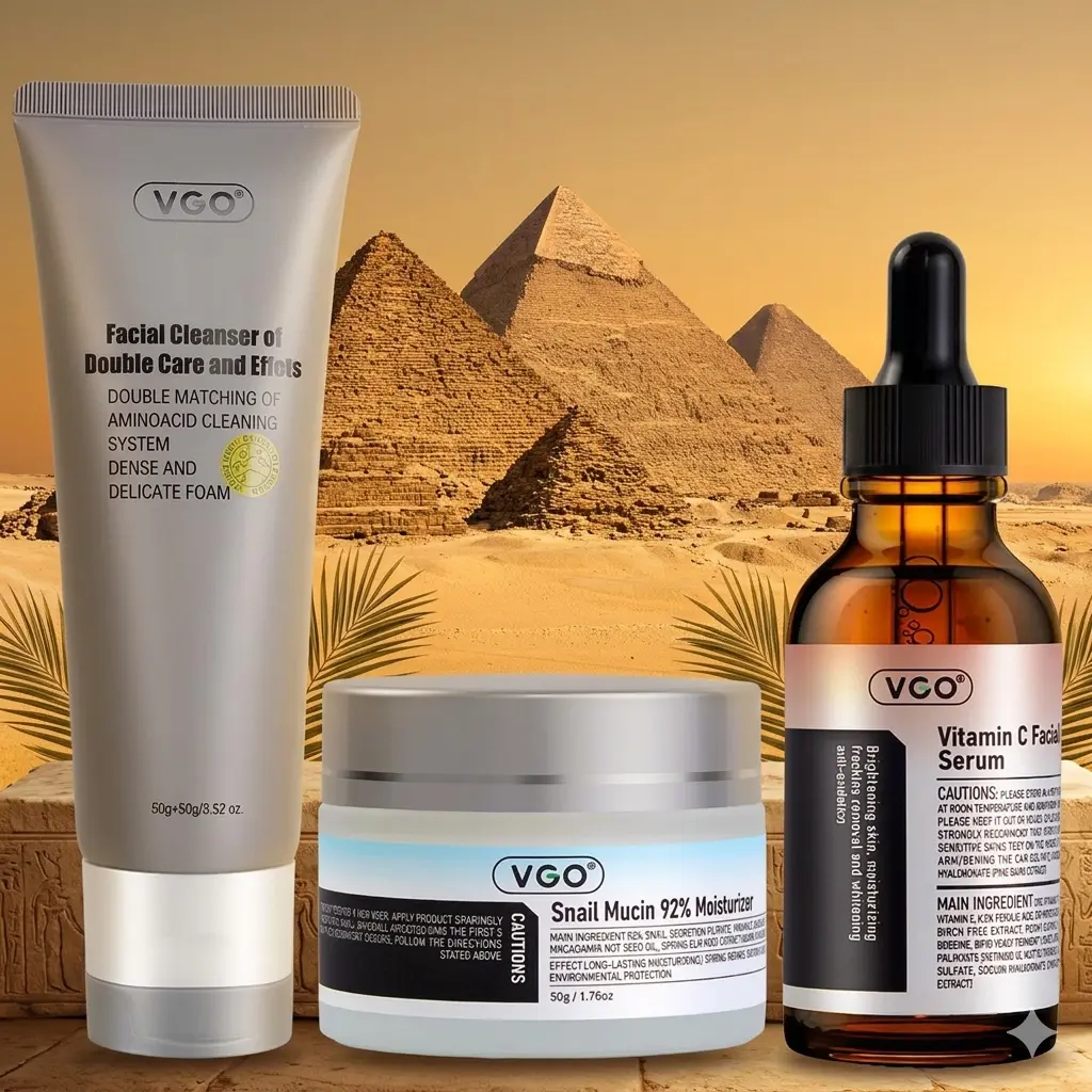 VGO Fresh Skin Skincare Routine Kit - Lightweight Facial Cleanser, Hydrating Serum, Clean Snail Cream, Gel, Vitamin C, Bottle, Easy 3-Step Routine, 24 Months Shelf Life, Daily Morning & Evening Care Set