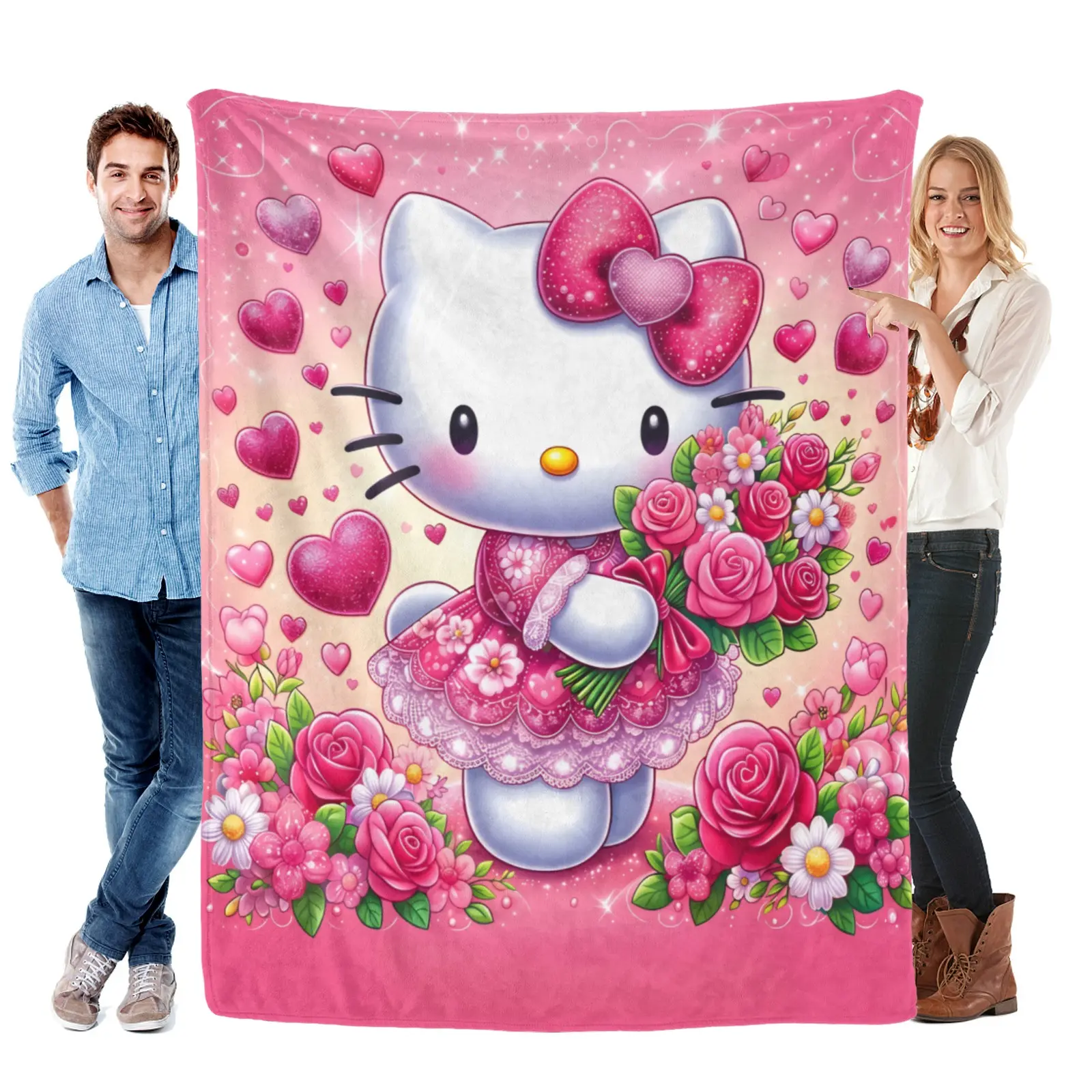 Sanrio Hello Kitty Blanket, Cute Warm Comfortable Flannel Blanket for Sofa Car Bed and Outdoors