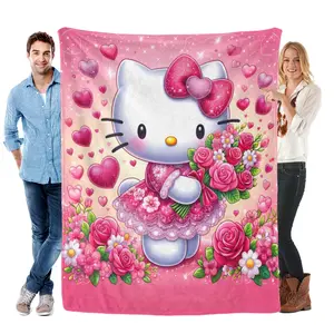 Sanrio Hello Kitty Blanket, Cute Warm Comfortable Flannel Blanket for Sofa Car Bed and Outdoors