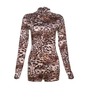 Leopard Romper - Women's Jumpsuit with Long Sleeves, Casual Design, Versatile Style for Everyday Wear - Jumpsuits, Womenswear