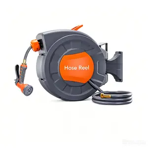 1/2" x 100FT Retractable Garden Hose Reel, Wall Mounted Heavy Duty Water Hose with 9 Pattern Nozzle, Automatic Rewind, 180° Swivel & Any Length Lock for Garden Watering