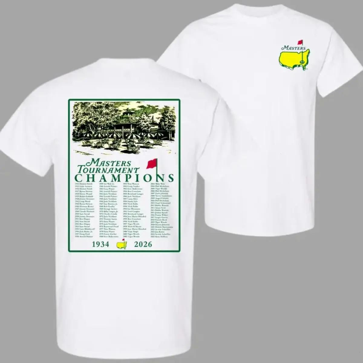 Masters Tournament Champions 1934–2026 T-Shirt, Augusta National Golf Club Graphic Tee, Vintage Golf Winners List Shirt, Unisex Cotton Golf Shirt, Sports Fan Apparel, Golf Lover Gift..
