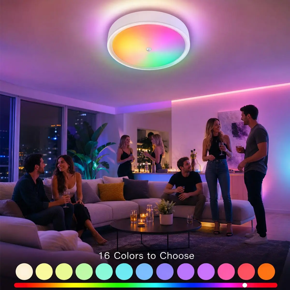 Shower Lights IP65 Waterproof, Motion Sensor Ceiling Light, Rechargeable Closet Light with 10000mAh Battery, LED Shower Lamp for Bathroom, Cordless Ceiling Lamp with RGB Colors, Remote Control,Ambient lighting, holiday parties