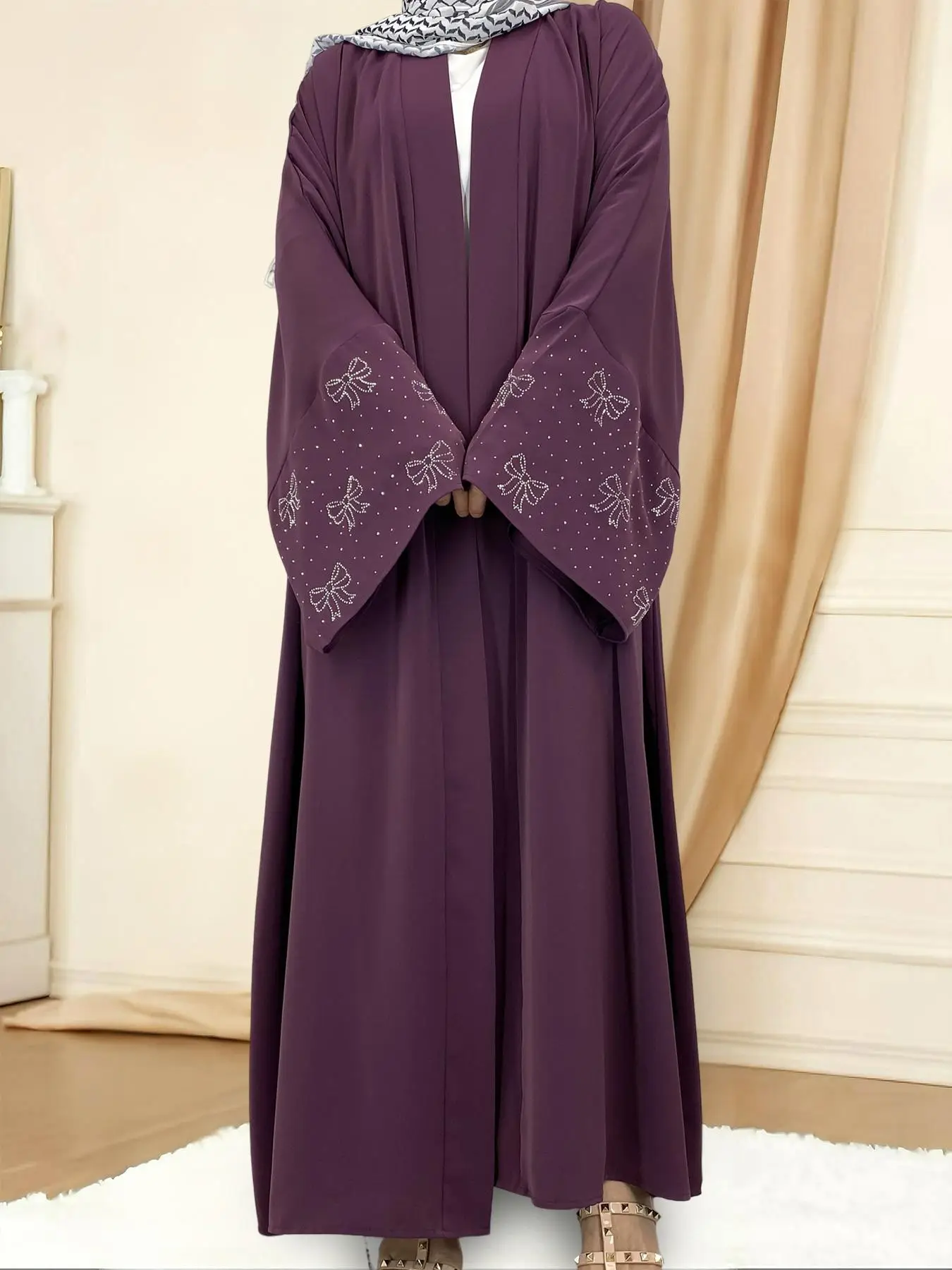 Women's Butterfly Sleeve Open Front Abaya without Inner Dress, Elegant Long Sleeve Maxi Muslim Clothing for Daily Wear, Ladies Islamic Clothing for Al