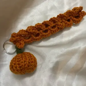 Fall Crochet Keychain - Orange crochet Design with Circular Ring and Small Orange pumpkin.
