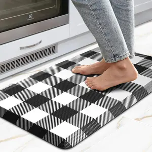 Kitchen Mats Cushioned Anti  0." Thick Black and White Buffalo Plaid Kitchen Rug Floor Mat Non Slip  Farmhouse Comfort Standing Mat for  Office Sink