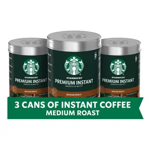 Starbucks Premium Instant Coffee Medium Roast 100% Arabica Beans 3 Pack 3.17 Oz Each Smooth Nutty Flavor USA Made Recyclable Tin