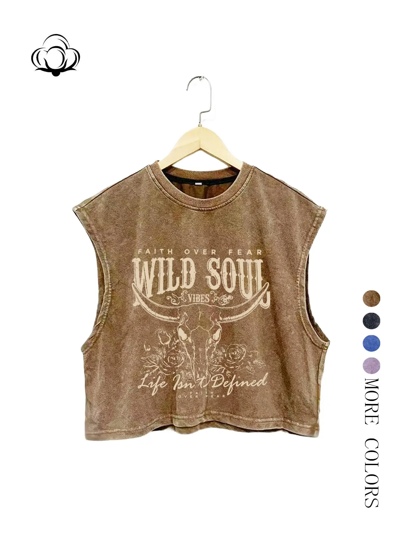 Wild Soul Western Style Casual Bull Head Pattern Loose Fit Baggy Summer Tank Top, Unisex Sleeveless Round Neck, Multiple Colors, All Seasons Wear