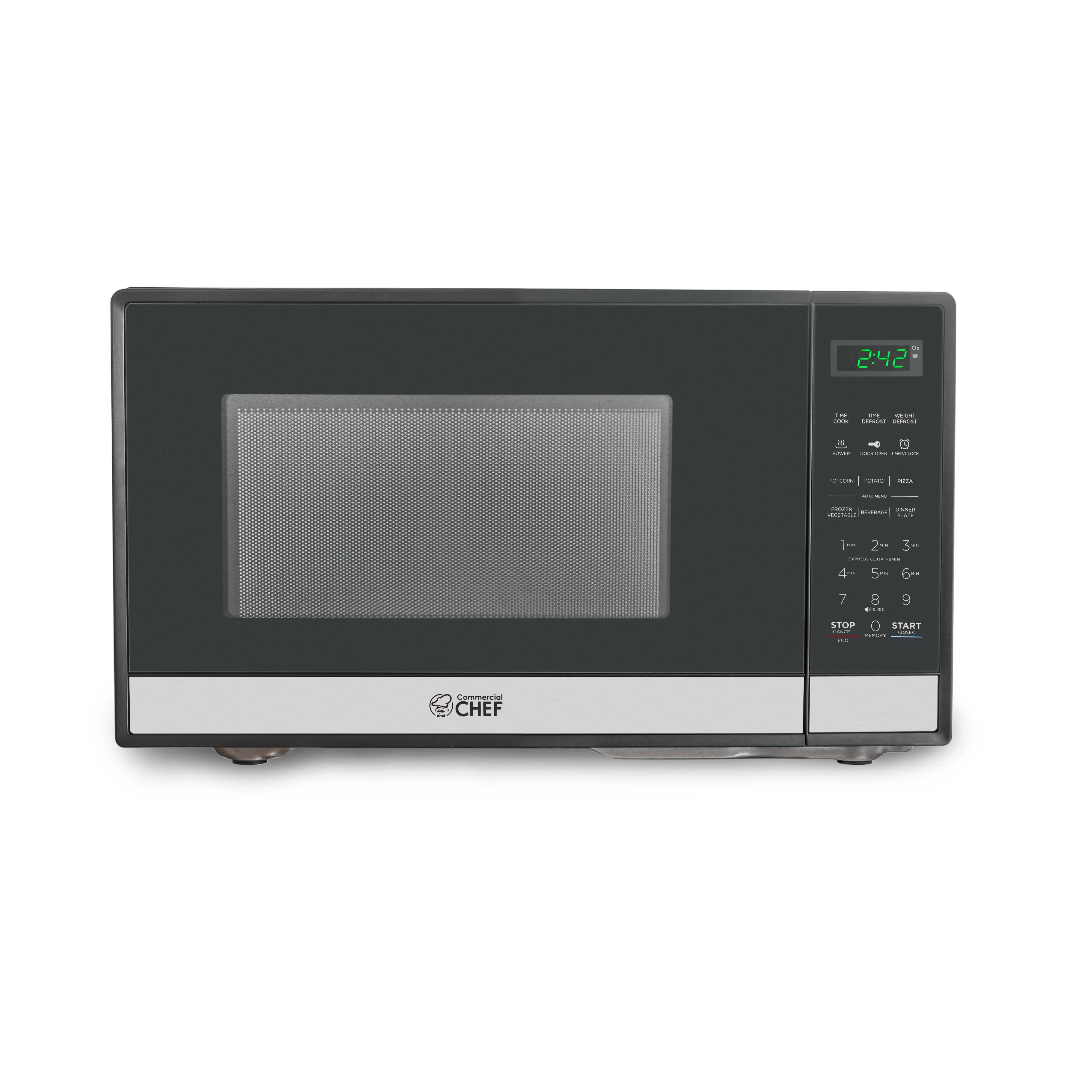 Commercial Chef 0.9 Cu. Ft. Countertop Microwave Oven, Touch Controls with Digital LED Display, 900W Small Microwave with 10.6 Turntable Plate, Pull Handle, 10 Power Levels