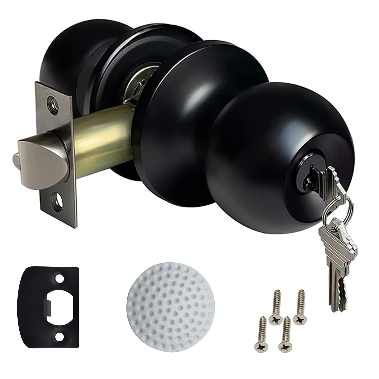 Door Handle with Lock & Key, 1 Count Multipurpose Round Ball Door Handle, Anti-theft Door Handle for Bedroom, Bathroom, Entrance