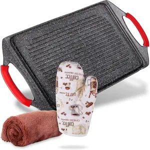 Griddle  Bbq, 18x10.5 Rectangle Grill Pan for Indoor Cooking, Non-stick Flat Top Griddle Pan for Stove, For Fish Vegetables  As Steak Pan, StoveTop Induction Grill