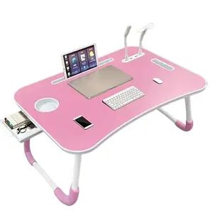 Multifunctional Foldable Lap Desk with 4 USB Ports | Cooling Fan, LED Light, Cup Holder & Storage Drawer | Perfect for Bed Sofa Floor Home Office Use