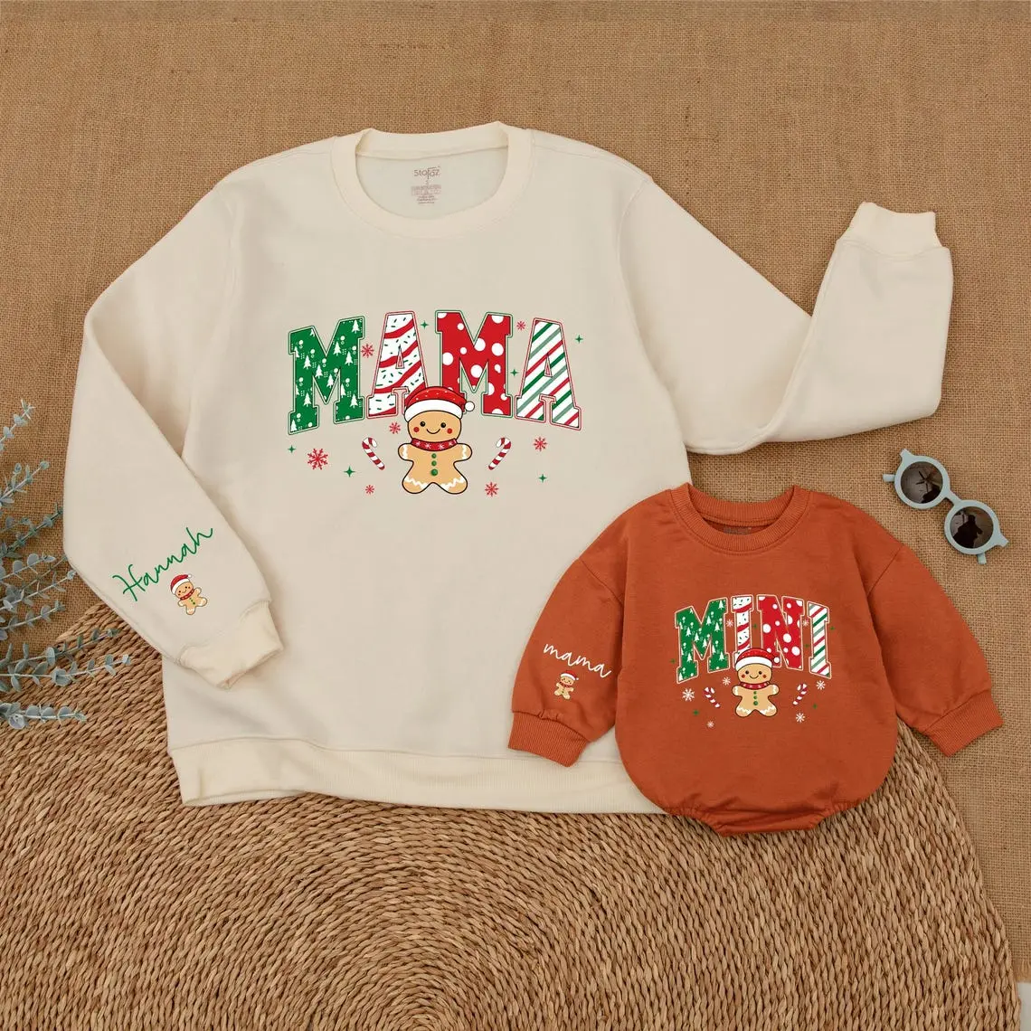 Personalized Christmas Gingerbread Mama and Mini Sweatshirt Christmas Cookie Mommy and Me Sweater Complete Family Matching Outfit for Mom and Baby