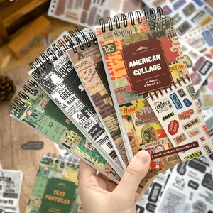 Vintage Letter Pattern Sticker Book, 12pcs/book Retro Scrapbook & Journal Making Material Paper, DIY Decorative Sticker Book for Gift Wrapping