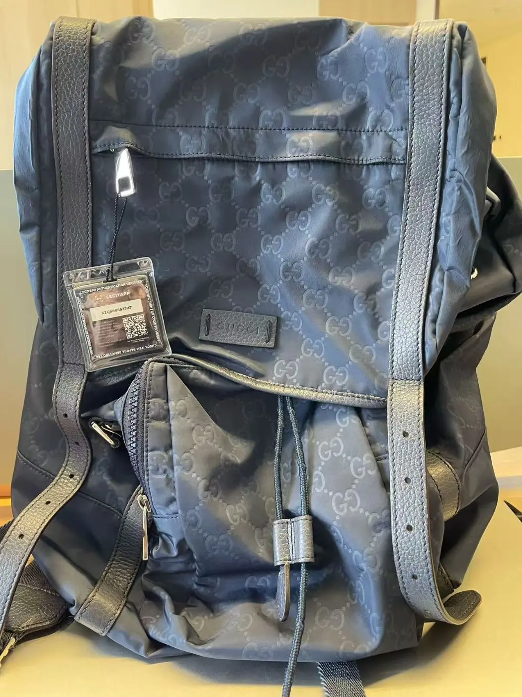 Pre-owned GUCCI leather Shoulder Bags Off The Grid GG Embossed Econyl Nylon Drawstring Backpack #8756911237282889