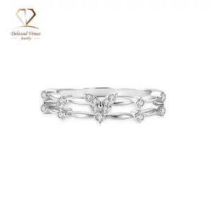Delzzad 0.1ct Aura of Spring Ring Tiny Dainty Butterfly Ring Garden Flutter Ring Band VVS Synthetic Moissanite Ring Jewelry Copper Band Perfect Birthday Engagement Wedding Anniversary Christmas Valentine's Day Mother's Day Gift