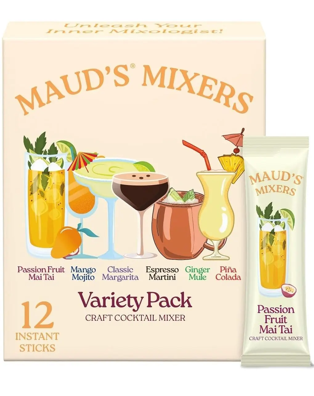 Maud's Mixers Variety Pack Cocktail Mix, 12 ct, Mocktail Non-Alcoholic Drinks - Made with Real Agave - Low Calorie, Low Sugar, Easy to Mix