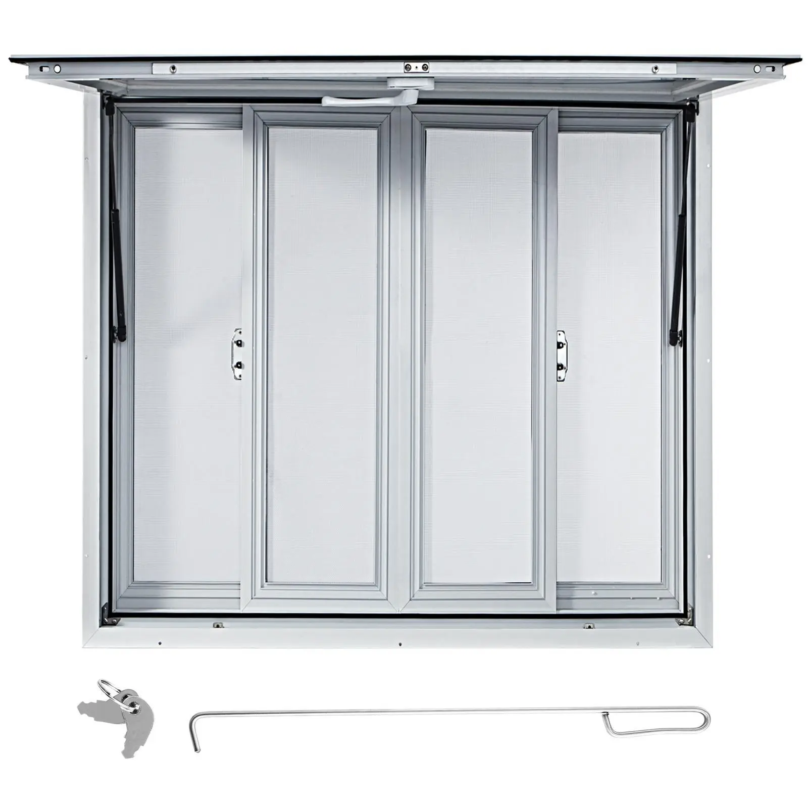 VEVOR Commercial Aluminum Alloy Concession Window, 36x36in Sturdy Stainless Steel Mesh Unit with 4 Horizontal Sliding Screen Windows, Adjustable Awning Door, Waterproof Drag Hook for Food Trucks, Concession Trailers, Security