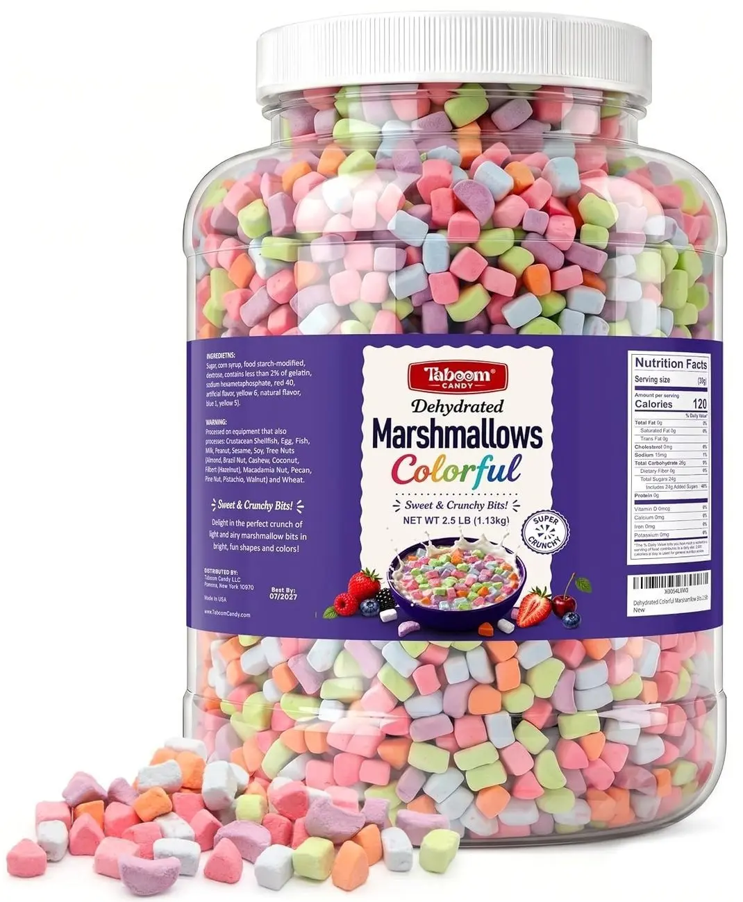 Dehydrated Colorful Marshmallow Bits - 2.5 Pound Bulk Crunchy Dried Mini Cereal Marshmallow Pieces for Hot Cocoa, Cereal, Baking, Ice Cream, Cookies, Cupcakes & Dessert Toppings