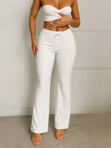 European and American Minimalist Women's Summer Straight Leg Drawstring Flare Pants, Soft Comfortable Casual Style for All Seasons