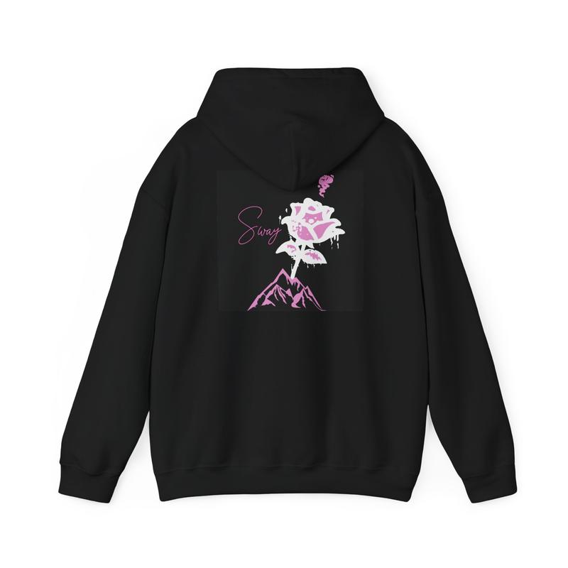 Sway Rose- Sketched Rose Over Mountain Hoodie | Pink Black Floral Graphic
