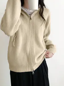 Women's Cream Colored Knitted Cardigan for Fall & Spring, Loose Fit Casual Sweater with Stylish Design, Essential Layering Piece