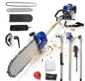 43cc Gas Pole Saw, 12" Bar 2-Stroke Tree Pruner with 16 ft Reach, 1200 ml Fuel Tank, Shoulder Strap, Gas-Powered Chainsaw for Tree Trimming