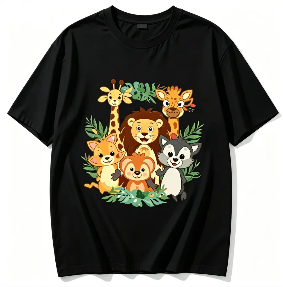 Women Soft Cotton Short Sleeve T‑Shirt Cute Jungle Safari Animals Cartoon Print Casual Loose Fit Graphic Tee