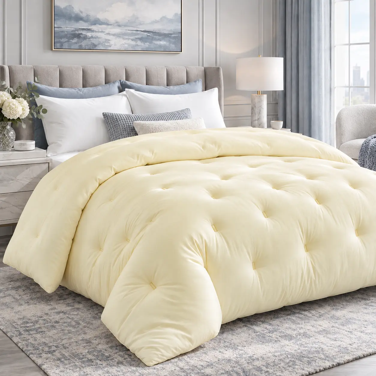 1PC Ultra Soft & Fluffy Comforter – Solid Color Quilt with Skin-Friendly Fabric & Plush Fiber Fill, Cozy Bedding for Bedroom & Dorm, Twin/Queen/King