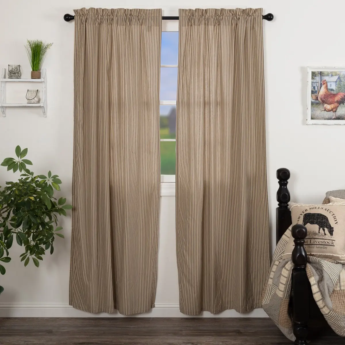 Farmstead Charcoal Ticking Stripe Curtain Panels - Optional Display Panel Set (84), Room & Home Decoration Curtain