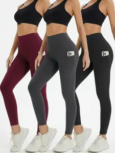 Women's 3-Pack High Waist Yoga Leggings with Pockets, Squat-Proof Tummy Control Workout Pants, Womenswear Bottom
