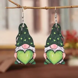 Gnome green heart dangle earrings