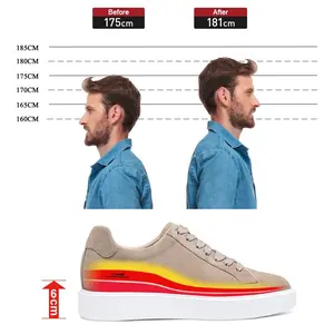 CMR CHAMARIPA Elevator Shoes Suede Leather Apricot Sneakers that Add Height 6 CM / 2.36 Inches